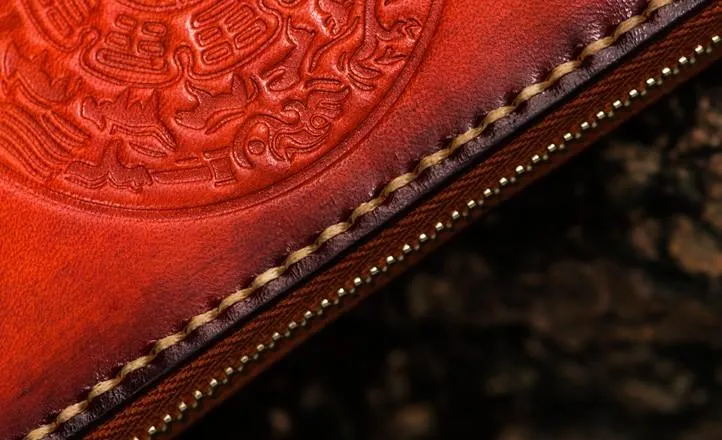 Handmade Leather Mens Cool Tibetan Chain Biker Wallets Leather Clutch Wallet Long Wallets for Men
