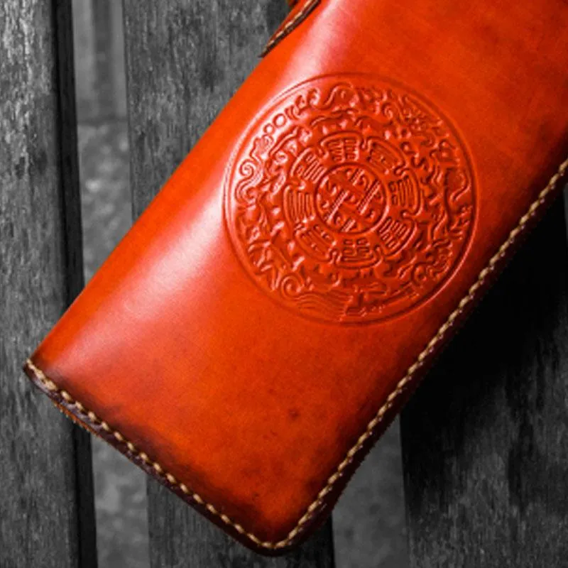 Handmade Leather Mens Cool Tibetan Chain Biker Wallets Leather Clutch Wallet Long Wallets for Men