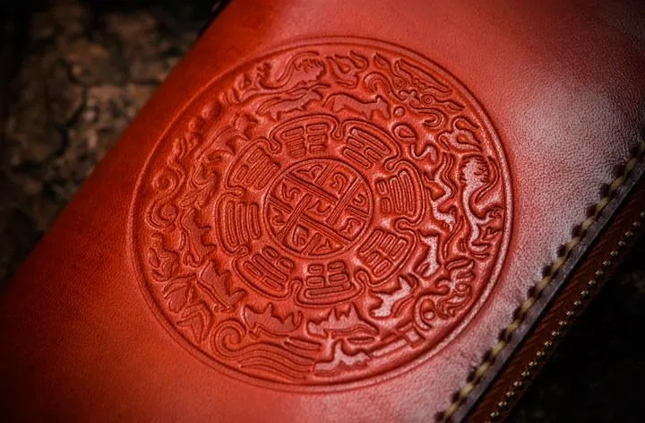 Handmade Leather Mens Cool Tibetan Chain Biker Wallets Leather Clutch Wallet Long Wallets for Men