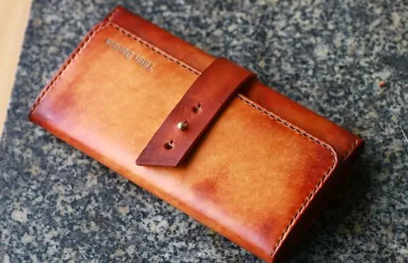 Handmade Leather Mens Long Wallet Vintage Cool Long Wallet for Men