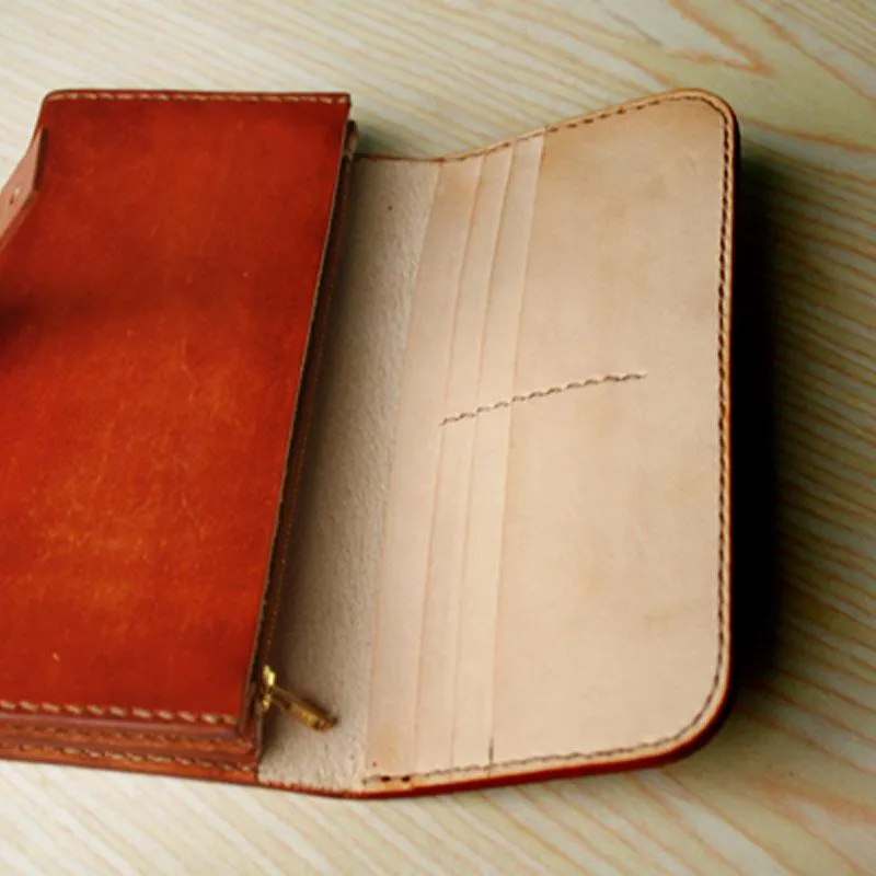 Handmade Leather Mens Long Wallet Vintage Cool Long Wallet for Men