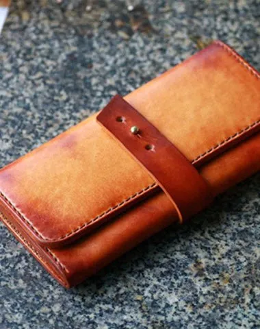 Handmade Leather Mens Long Wallet Vintage Cool Long Wallet for Men
