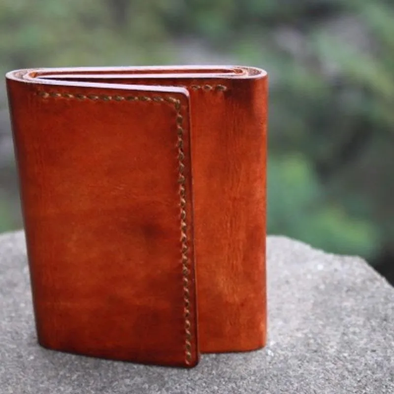 Handmade Leather Mens Small Trifold Wallet Vintage Cool billfold Wallet for Men