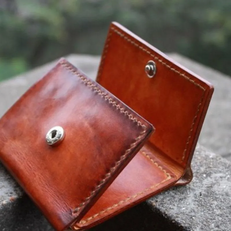 Handmade Leather Mens Small Trifold Wallet Vintage Cool billfold Wallet for Men