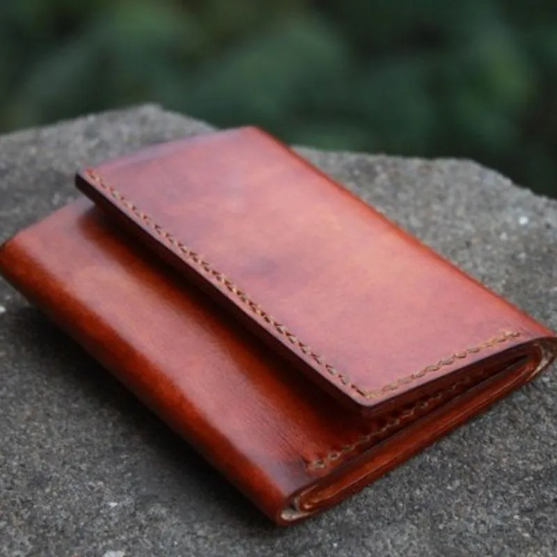Handmade Leather Mens Small Trifold Wallet Vintage Cool billfold Wallet for Men