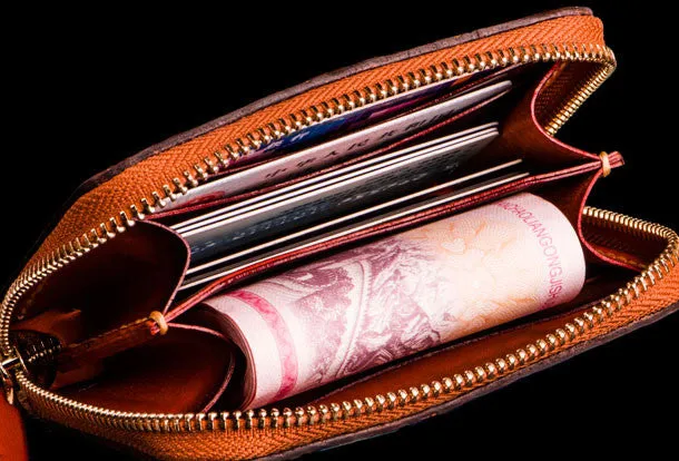 Handmade leather Mens Tibet Small biker chain wallet zipper billfold Chain Wallet for Men