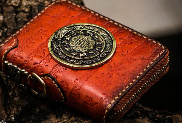 Handmade leather Mens Tibet Small biker chain wallet zipper billfold Chain Wallet for Men