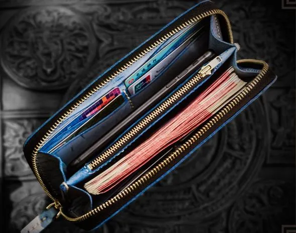 Handmade Leather Mens Tibetan Chain Biker Wallet Cool Leather Wallet Long Clutch Wallets for Men