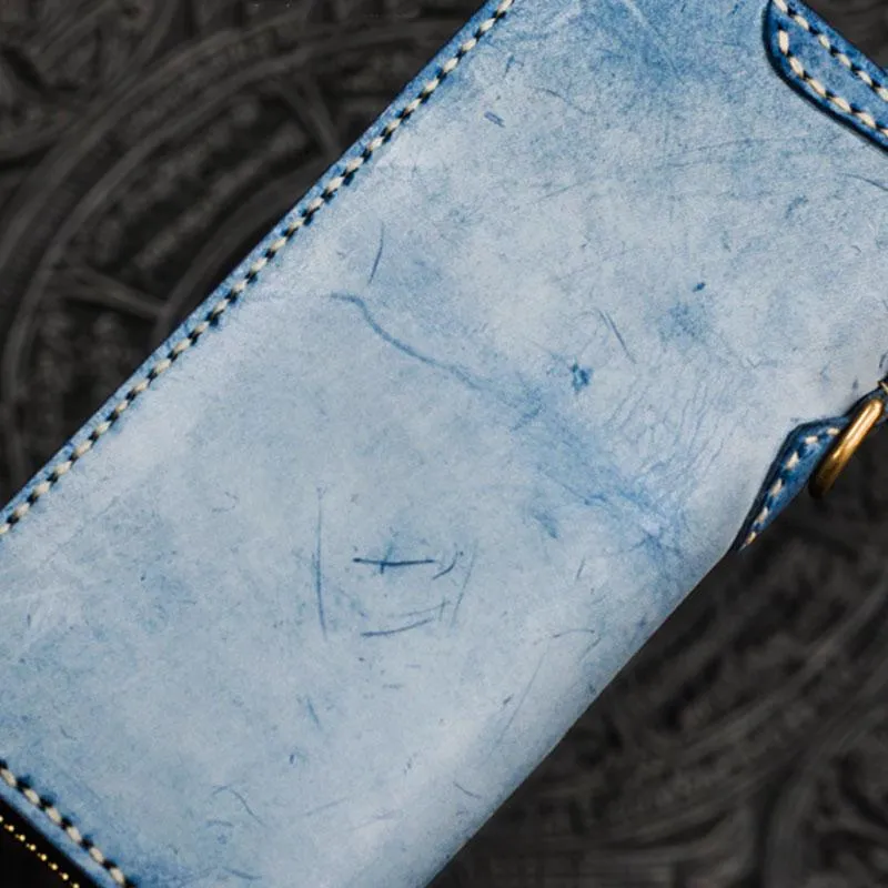 Handmade Leather Mens Tibetan Chain Biker Wallet Cool Leather Wallet Long Clutch Wallets for Men