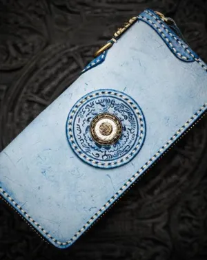 Handmade Leather Mens Tibetan Chain Biker Wallet Cool Leather Wallet Long Clutch Wallets for Men