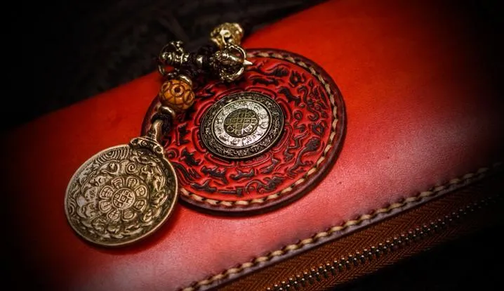 Handmade Leather Mens Tibetan Chain Biker Wallet Cool Leather Wallets Long Clutch Wallets for Men