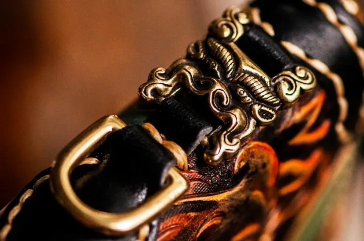 Handmade Leather Mens Tooled Monster Chain Biker Wallets Cool Leather Clutch Wallets Long Wallets for Men
