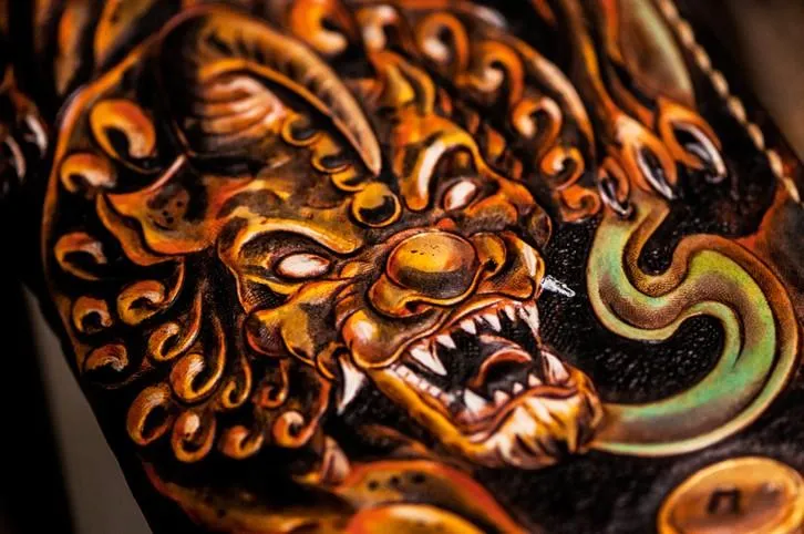 Handmade Leather Mens Tooled Monster Chain Biker Wallets Cool Leather Clutch Wallets Long Wallets for Men