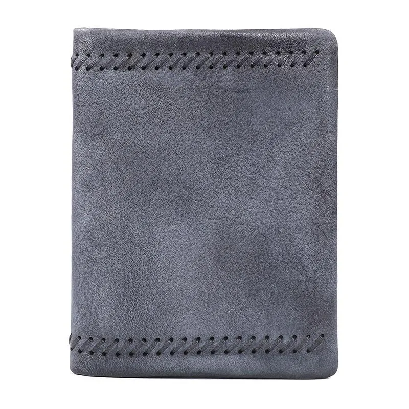 Handmade Leather Mens Vertical Gray billfold Wallet Men Brown Small Bifold Wallets for Men