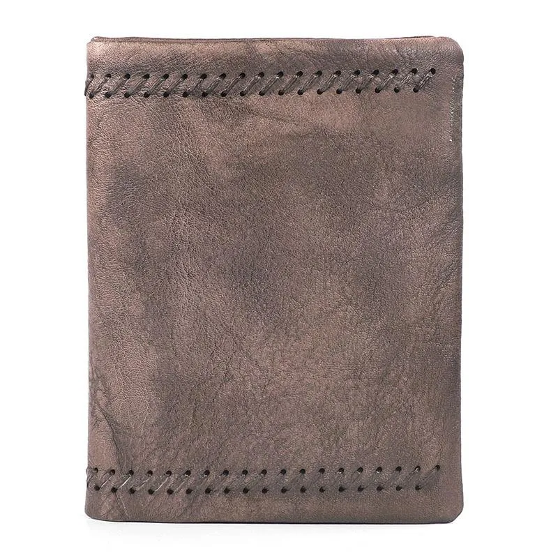 Handmade Leather Mens Vertical Gray billfold Wallet Men Brown Small Bifold Wallets for Men