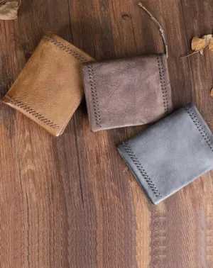 Handmade Leather Mens Vertical Gray billfold Wallet Men Brown Small Bifold Wallets for Men