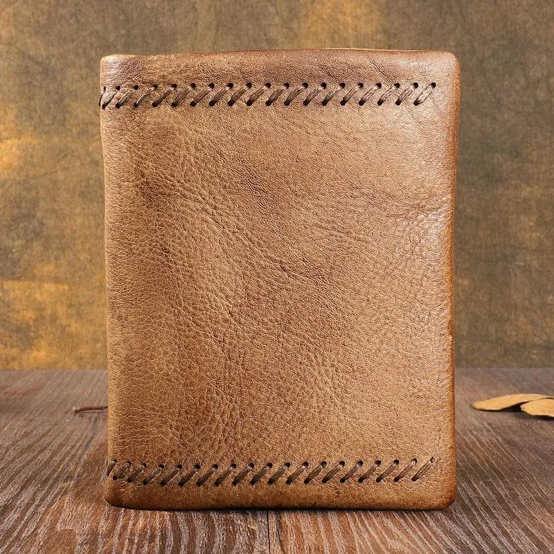 Handmade Leather Mens Vertical Gray billfold Wallet Men Brown Small Bifold Wallets for Men