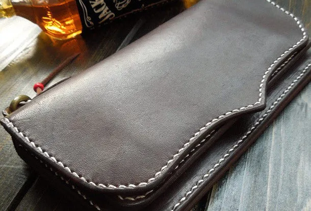 Handmade leather mens wallet bifold leather Long clutch wallet for men