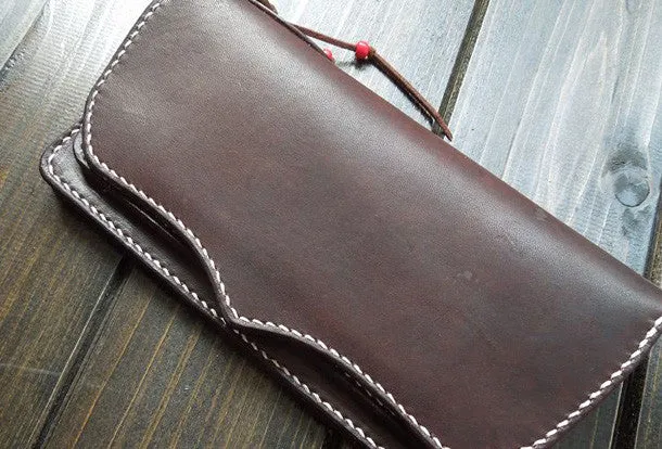 Handmade leather mens wallet bifold leather Long clutch wallet for men