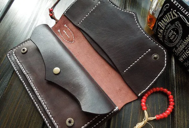 Handmade leather mens wallet bifold leather Long clutch wallet for men
