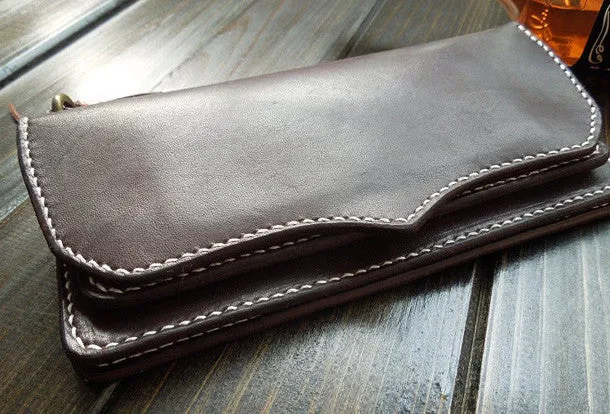 Handmade leather mens wallet bifold leather Long clutch wallet for men