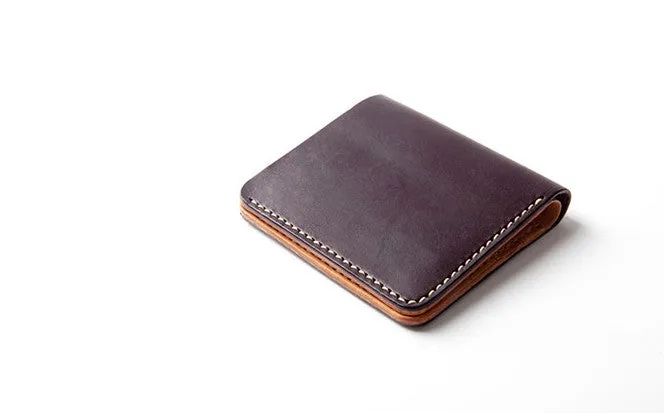 Handmade Leather Minimalist Black Red Womens Mens Bifold Small Wallet billfold Wallets for Men