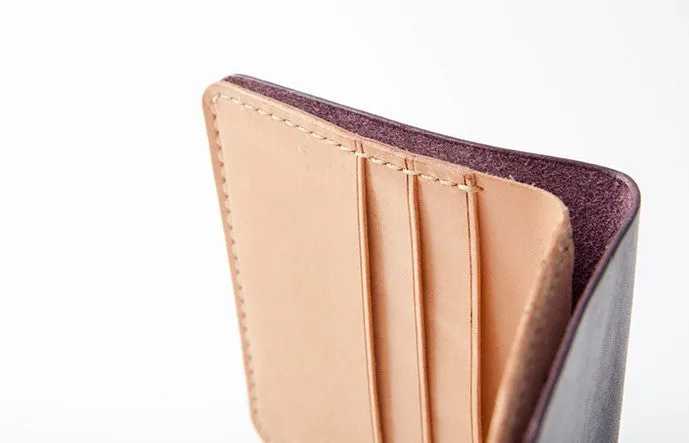 Handmade Leather Minimalist Black Red Womens Mens Bifold Small Wallet billfold Wallets for Men