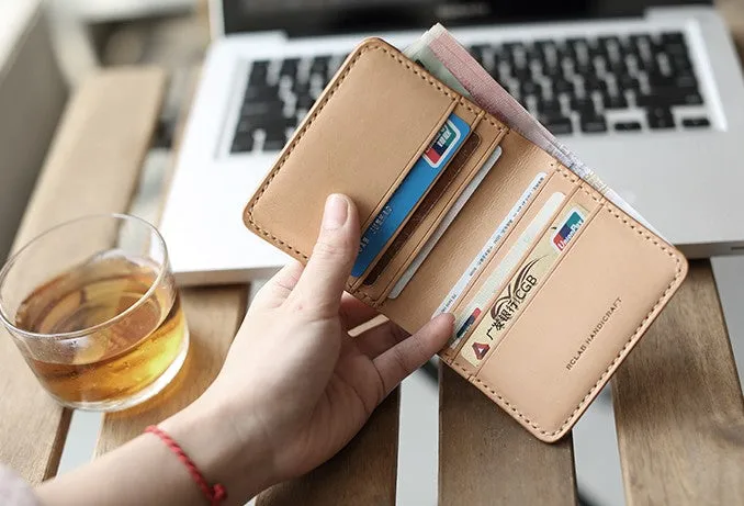 Handmade Leather Minimalist Black Red Womens Mens Bifold Small Wallet billfold Wallets for Men
