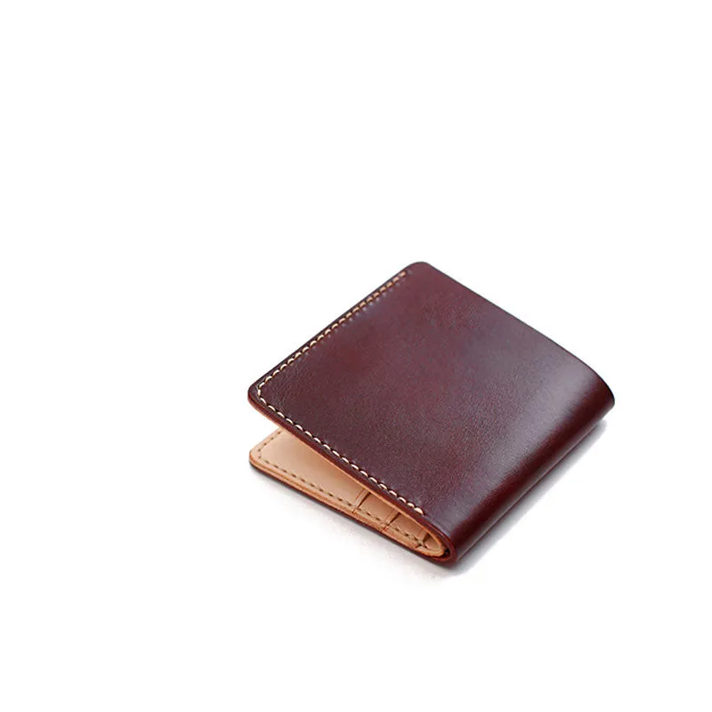 Handmade Leather Minimalist Black Red Womens Mens Bifold Small Wallet billfold Wallets for Men