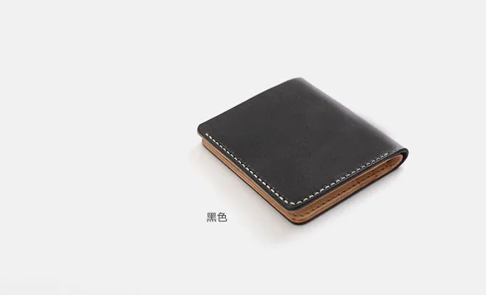 Handmade Leather Minimalist Black Red Womens Mens Bifold Small Wallet billfold Wallets for Men