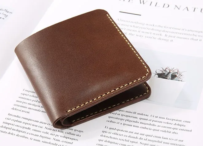 Handmade Leather Minimalist Womens Mens Bifold Small Wallet billfold Wallets for Men