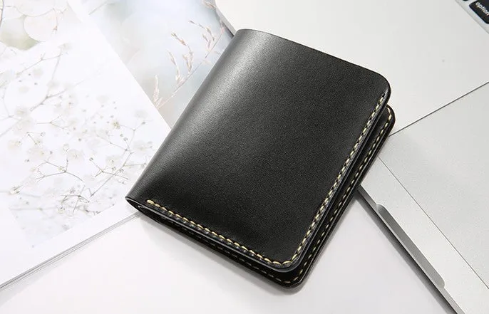 Handmade Leather Minimalist Womens Mens Bifold Small Wallet billfold Wallets for Men