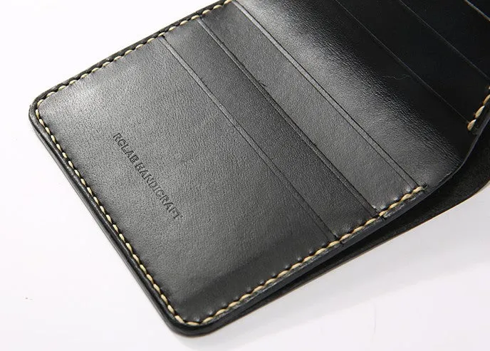 Handmade Leather Minimalist Womens Mens Bifold Small Wallet billfold Wallets for Men