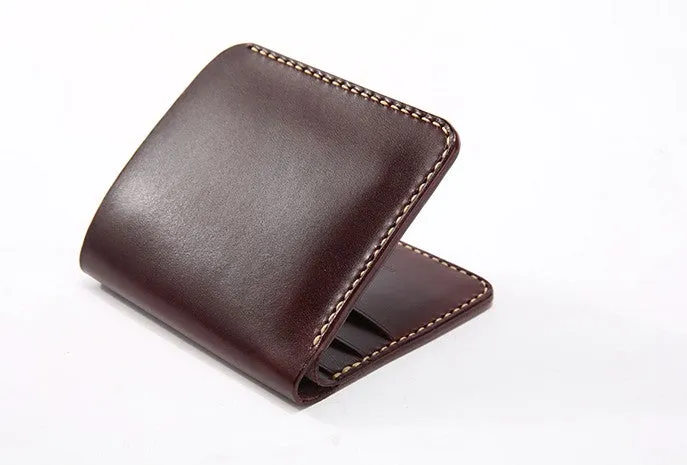 Handmade Leather Minimalist Womens Mens Bifold Small Wallet billfold Wallets for Men