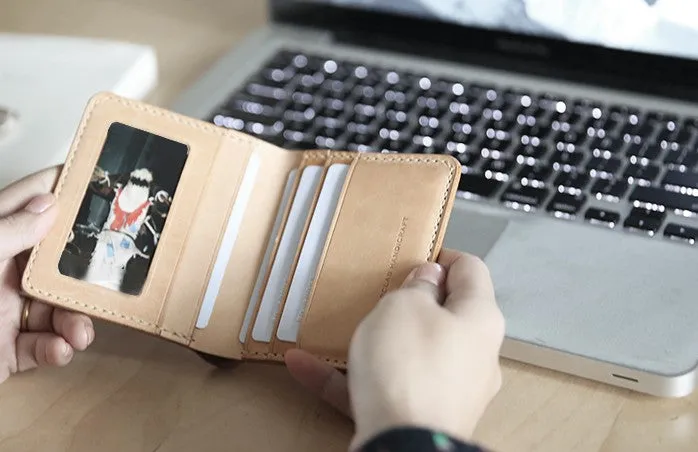 Handmade Leather Minimalist Womens Mens Bifold Small Wallet billfold Wallets for Men