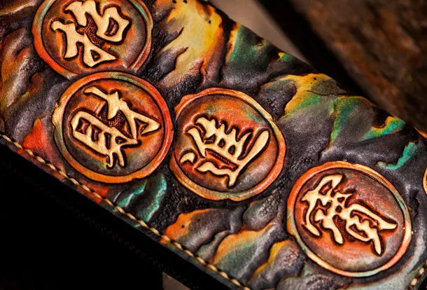 Handmade leather mythical wild animal biker wallet long wallet black leather men phone