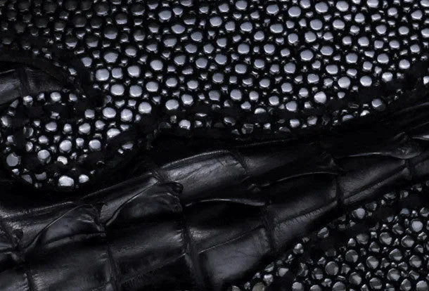 Handmade leather Pearl fish crocodile skin long biker trucker wallet leather clutch men Black Tooled wallet