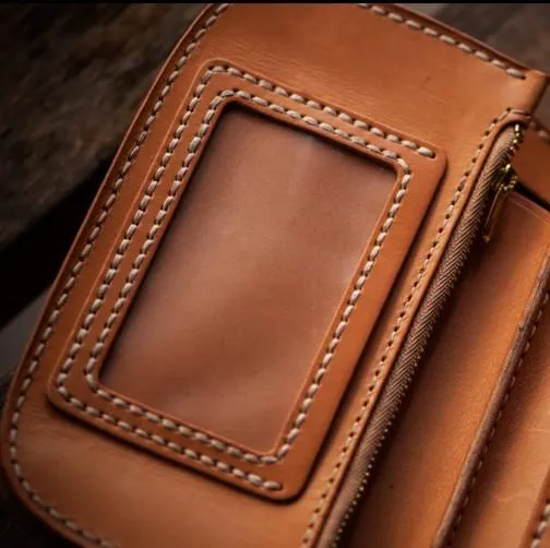 Handmade Leather Small Mens Chain Biker Wallet Cool Leather Wallet With billfold Chain Wallets for Men