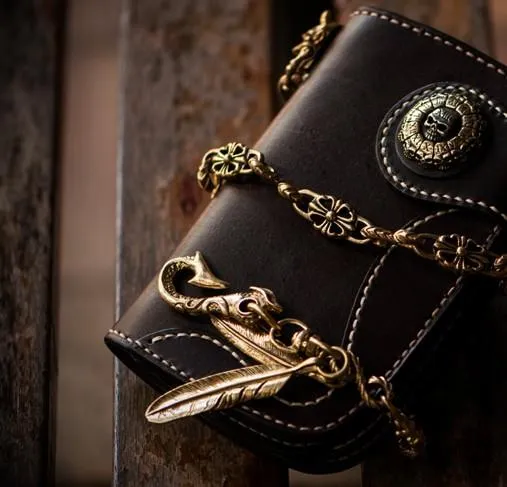 Handmade Leather Small Mens Chain Biker Wallet Cool Leather Wallet With billfold Chain Wallets for Men