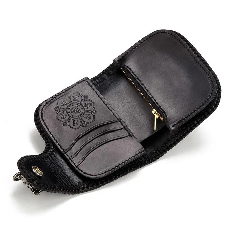 Handmade Leather Small Tooled Mens billfold Wallet Cool Chain Wallet Biker Wallet for Men