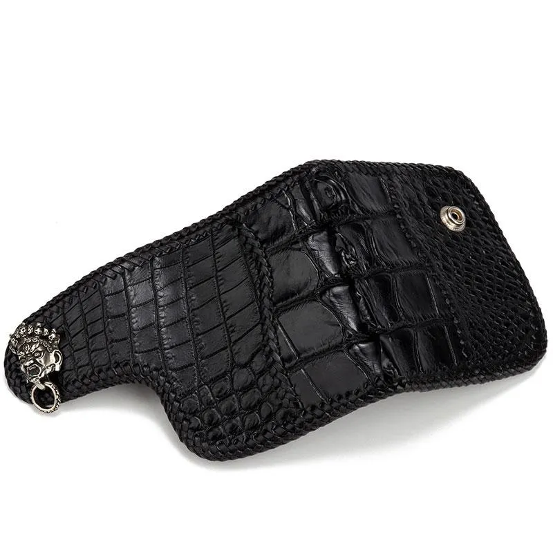 Handmade Leather Small Tooled Mens billfold Wallet Cool Chain Wallet Biker Wallet for Men