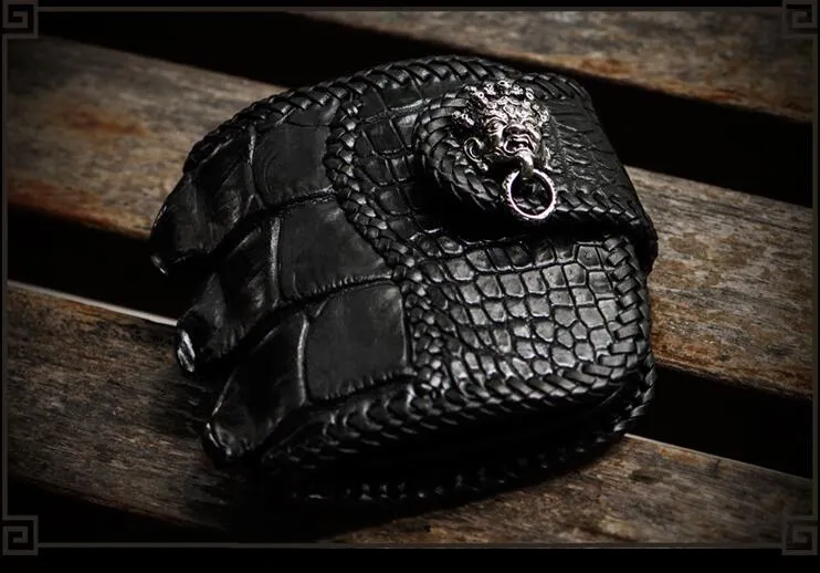 Handmade Leather Small Tooled Mens billfold Wallets Cool Chain Wallet Biker Wallet for Men