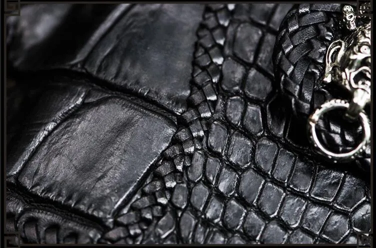 Handmade Leather Small Tooled Mens billfold Wallets Cool Chain Wallet Biker Wallet for Men