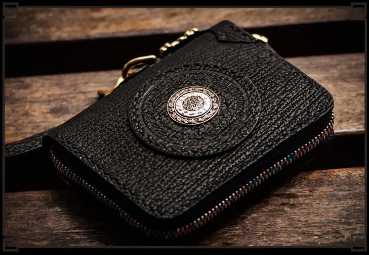 Handmade Leather Small Tooled Mens Cool billfold Wallet Chain Wallets Biker Wallet for Men