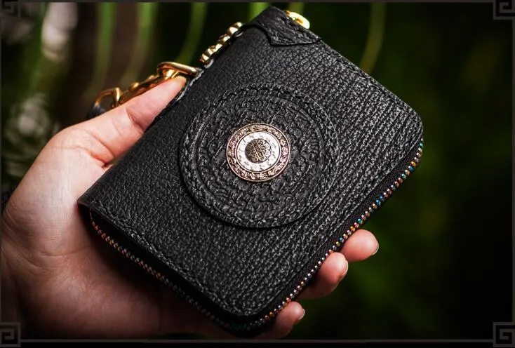 Handmade Leather Small Tooled Mens Cool billfold Wallet Chain Wallets Biker Wallet for Men