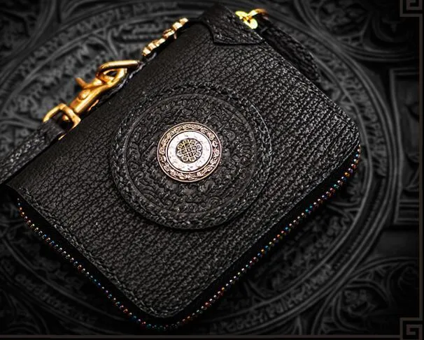 Handmade Leather Small Tooled Mens Cool billfold Wallet Chain Wallets Biker Wallet for Men