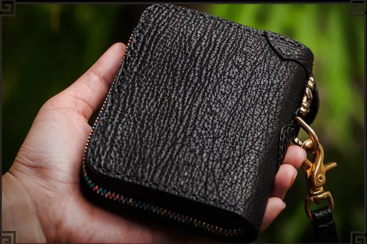 Handmade Leather Small Tooled Mens Cool billfold Wallet Chain Wallets Biker Wallet for Men