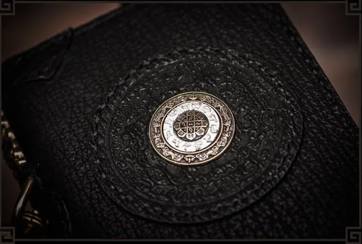 Handmade Leather Small Tooled Mens Cool billfold Wallet Chain Wallets Biker Wallet for Men