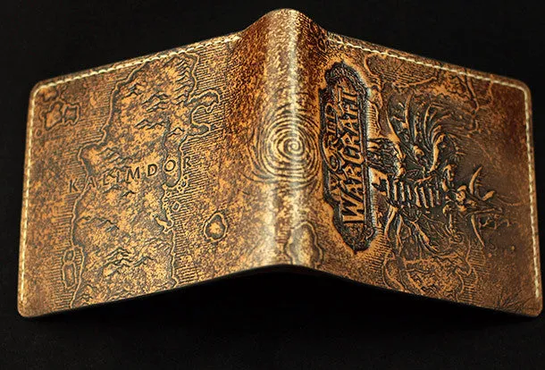 Handmade leather Small wallet custom WOW lich king Arthas carved leather billfold wallets for men