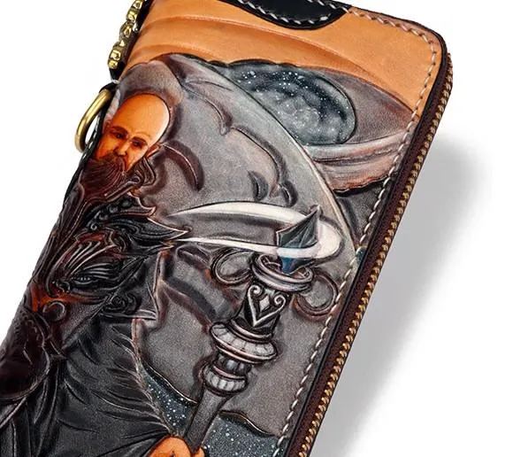 Handmade Leather Taming Dragon Mage Mens Chain Biker Wallet Cool Leather Wallet With Chain Wallets for Men